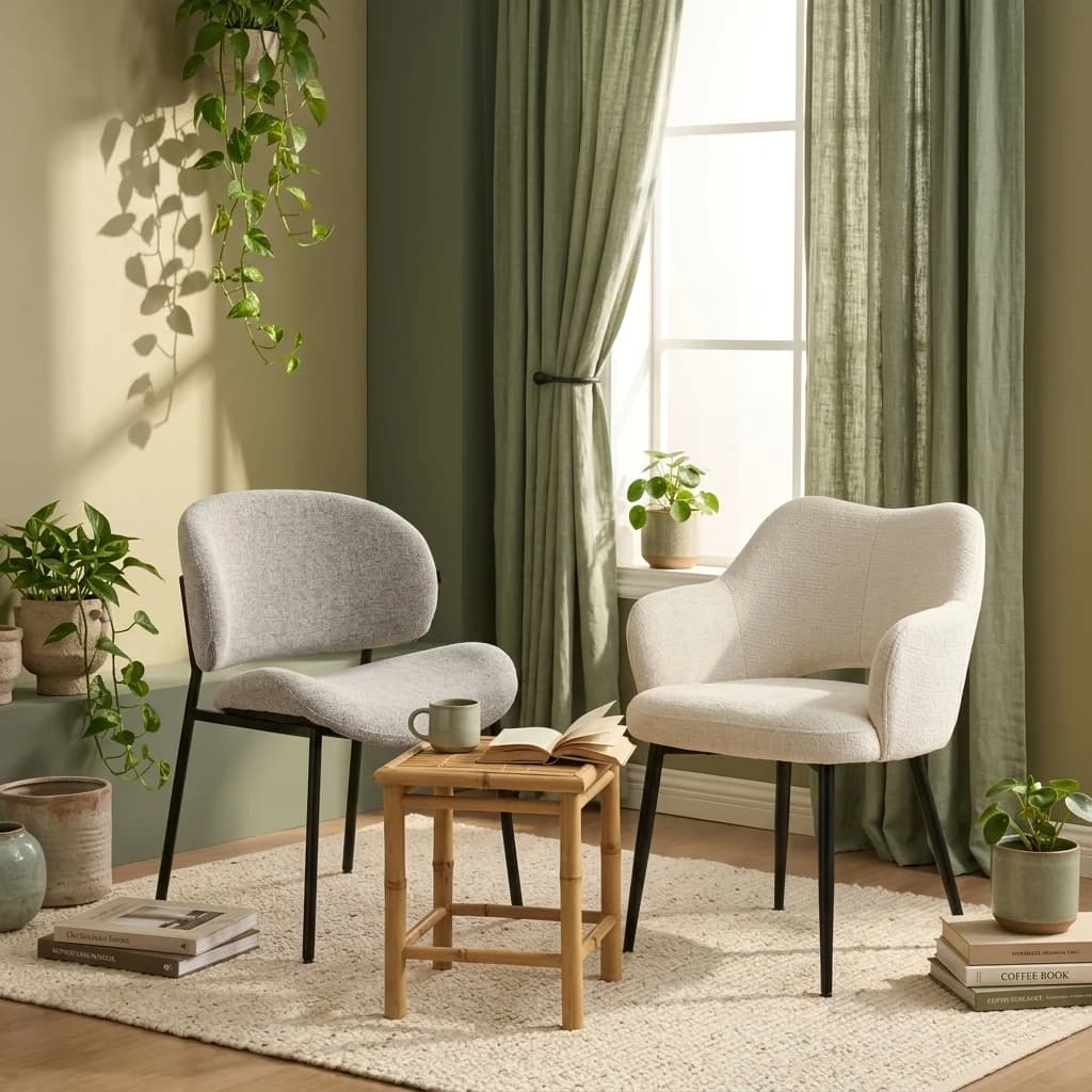 Celine en Mori stoelen in sage groene leeshoek