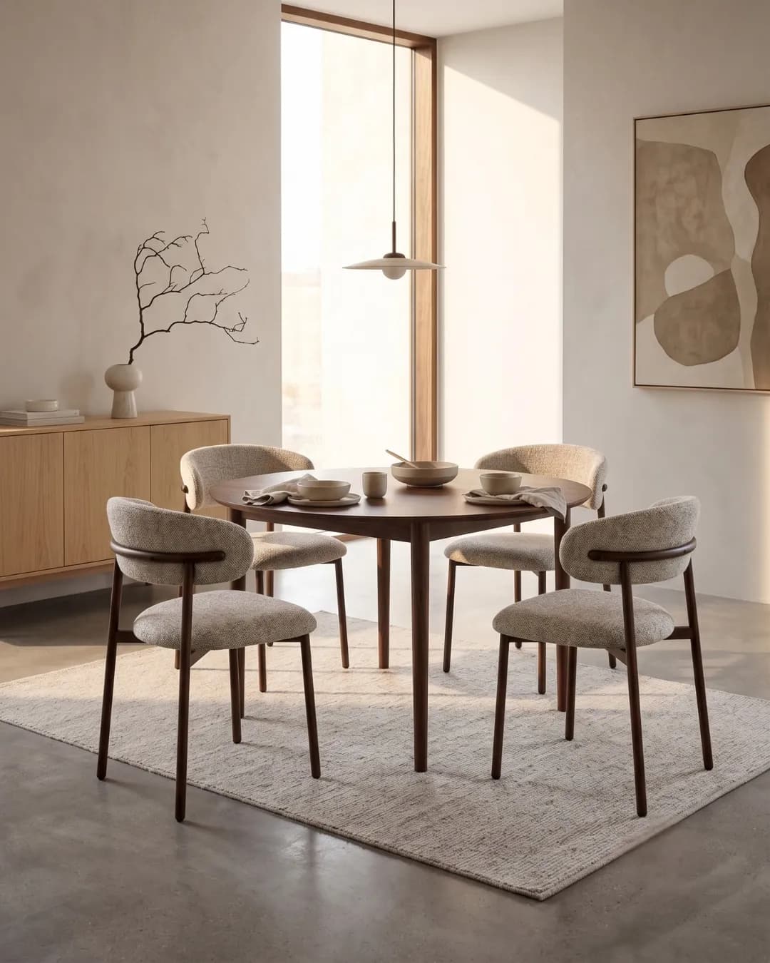Design Eetkamerstoel Aiko | Lichtbeige | Walnoot sfeer