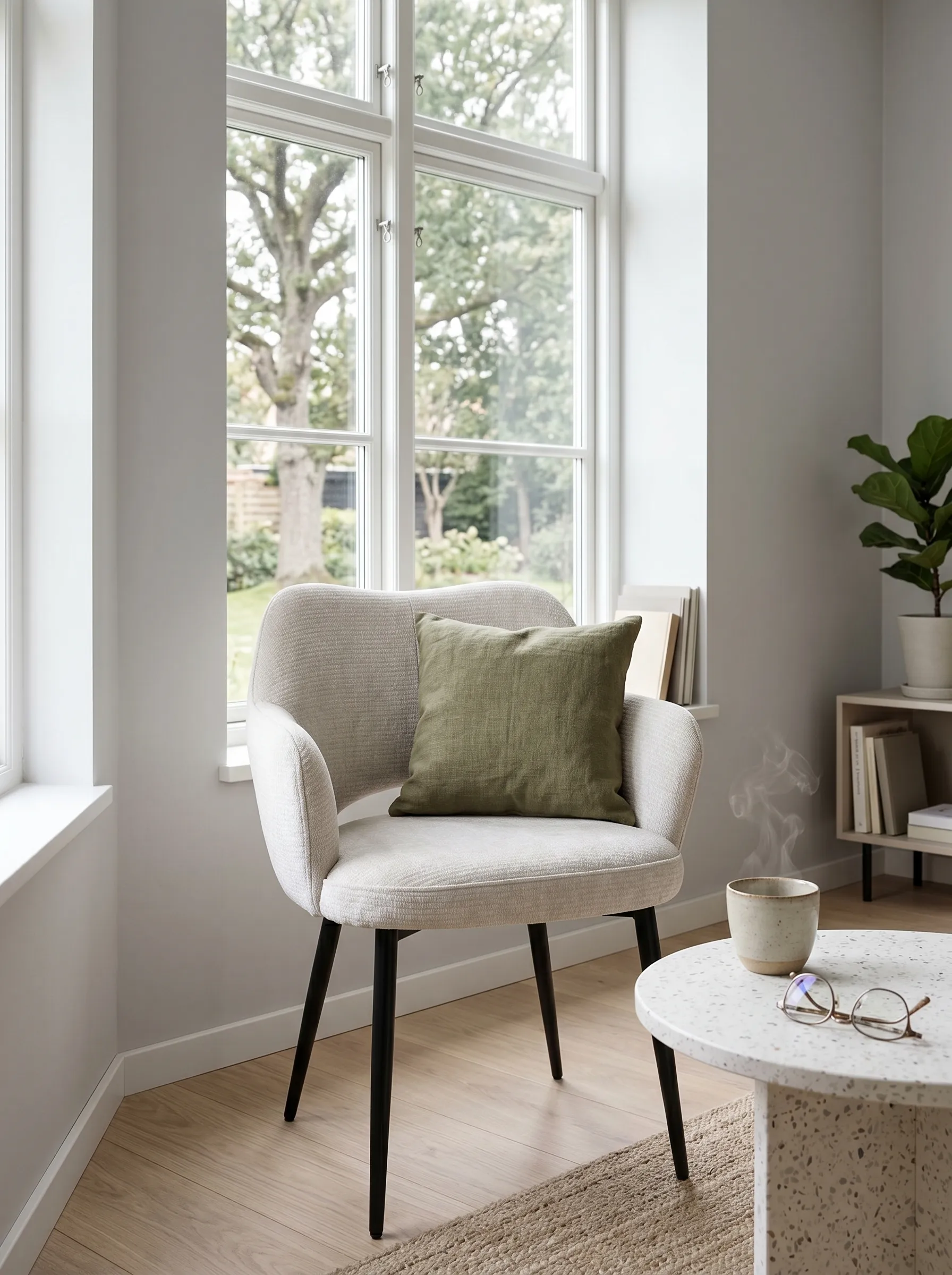 Design Eetkamerstoel Mori | Crème | Zwart sfeer